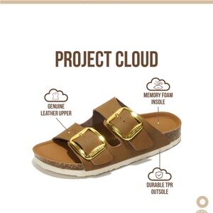 Project Cloud Flat Sandals | 100% Genuine Leather, Tan, Size 9, NWT